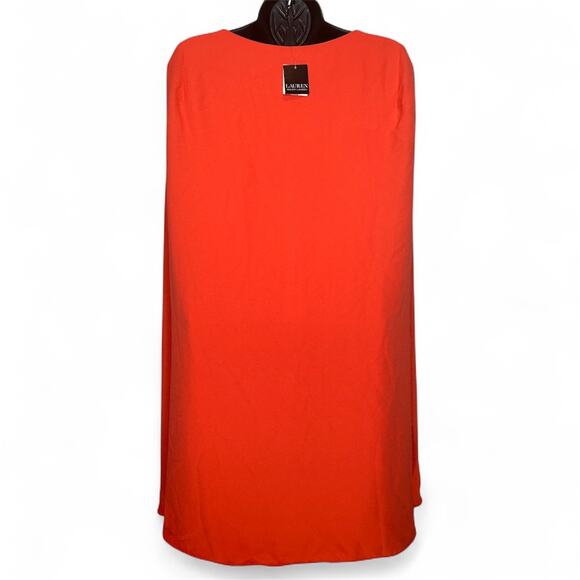 Ralph Lauren Cape Georgette Cocktail Dress Orange Bright Vermillion color Sz 6 - Picture 4 of 9